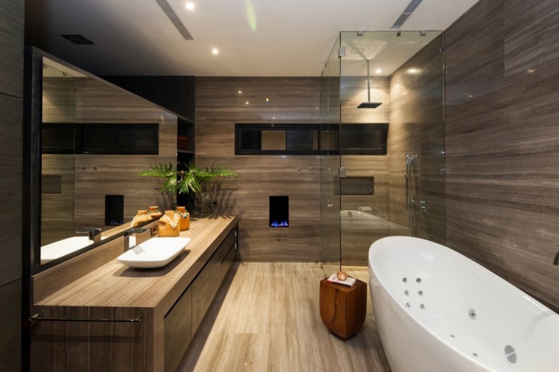 Marble Bathroom Glass Shower Contemporary Home in Garza Garcia Mexico 800x533