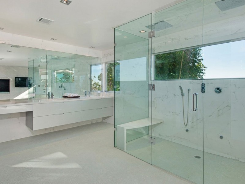 Master Bathroom near Glass Shower also Floating Vanity 800x600